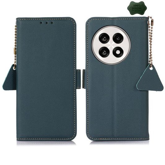 For OnePlus Ace 5 Pro / Ace 5 / 13R Side-Magnetic TJ Genuine Leather RFID Phone Case(Green) - OnePlus Cases by buy2fix | Online Shopping UK | buy2fix