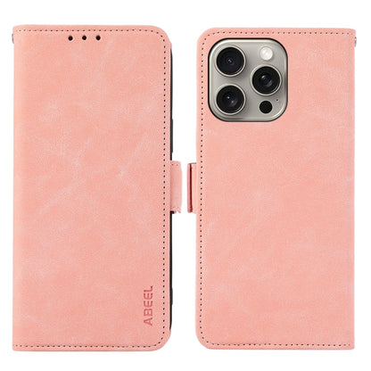 For iPhone 16 Pro Max ABEEL Frosted Magnetic RFID Leather Phone Case(Pink) - iPhone 16 Pro Max Cases by buy2fix | Online Shopping UK | buy2fix