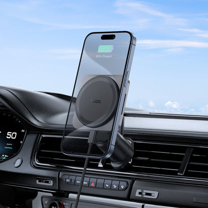 hoco HW15 Speed Magnetic Wireless Fast Charging Car Air Outlet Holder(Metal Black) - Wireless Charger Holders by hoco | Online Shopping UK | buy2fix