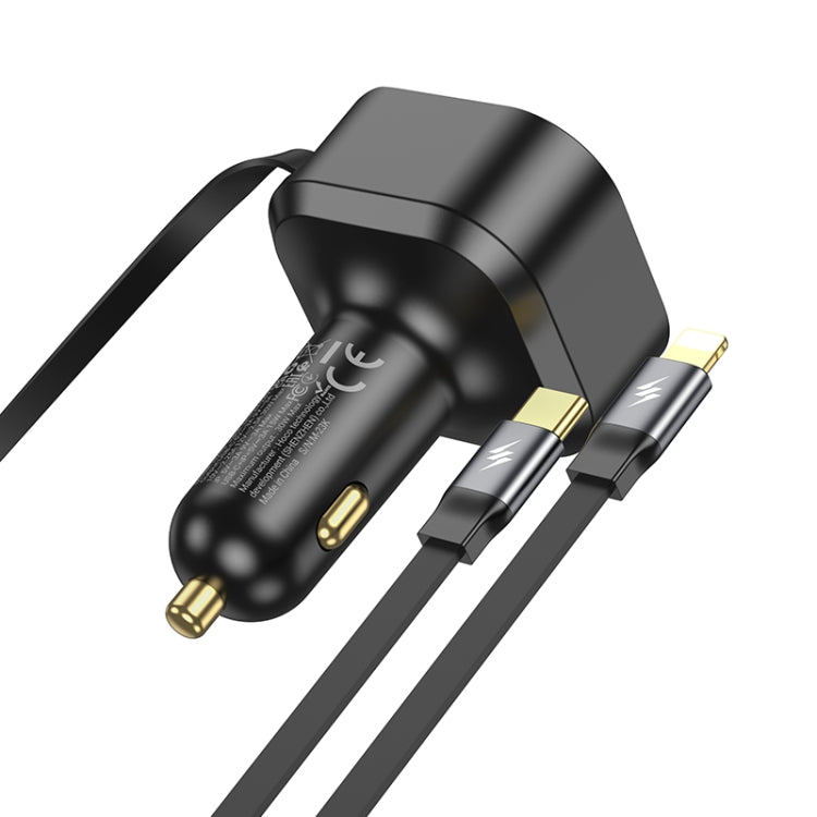 hoco NZ13 Clever PD30W Car Charger with Type-C + 8 Pin Telescopic Cable(Black) - Car Charger by hoco | Online Shopping UK | buy2fix