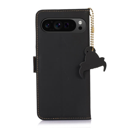 For Google Pixel 9 Genuine Leather Magnetic RFID Leather Phone Case(Black) - Google Cases by buy2fix | Online Shopping UK | buy2fix