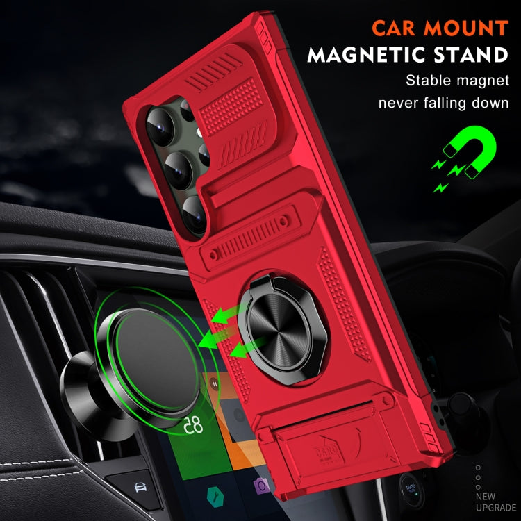 For Samsung Galaxy S24 Ultra 5G TPU+PC Shockproof Card Phone Case with Metal Ring Holder(Red) - Galaxy S24 Ultra 5G Cases by buy2fix | Online Shopping UK | buy2fix