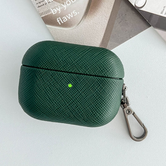 For AirPods 3 Cross Texture PU Leather Bluetooth Earphone Protective Case(Dark Green) - For AirPods 3 by buy2fix | Online Shopping UK | buy2fix