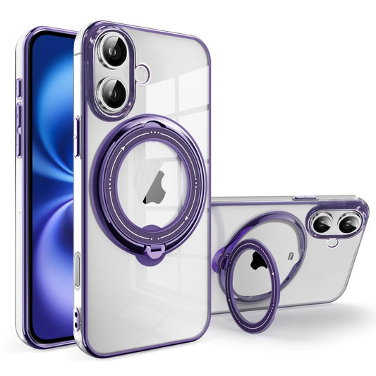 For iPhone 16 Plus Electroplating MagSafe 360 Degree Rotation Holder Shockproof Phone Case(Dark Purple) - iPhone 16 Plus Cases by buy2fix | Online Shopping UK | buy2fix