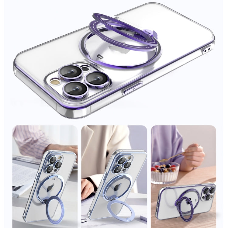 For iPhone 16 Pro Electroplating MagSafe 360 Degree Rotation Holder Shockproof Phone Case(Dark Purple) - iPhone 16 Pro Cases by buy2fix | Online Shopping UK | buy2fix