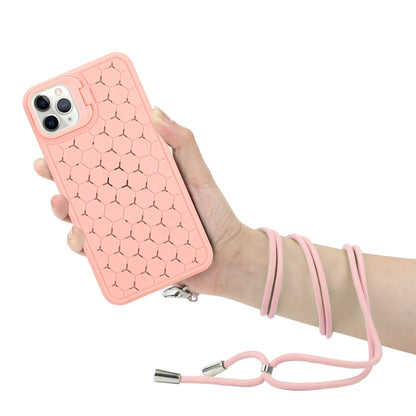 For iPhone 16 Pro Honeycomb Radiating Holder TPU Phone Case with Lanyard(Pink) - iPhone 16 Pro Cases by buy2fix | Online Shopping UK | buy2fix