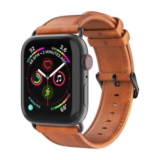 For Apple Watch SE 40mm DUX DUCIS Business Genuine Leather Watch Strap(Khaki) - Watch Bands by DUX DUCIS | Online Shopping UK | buy2fix