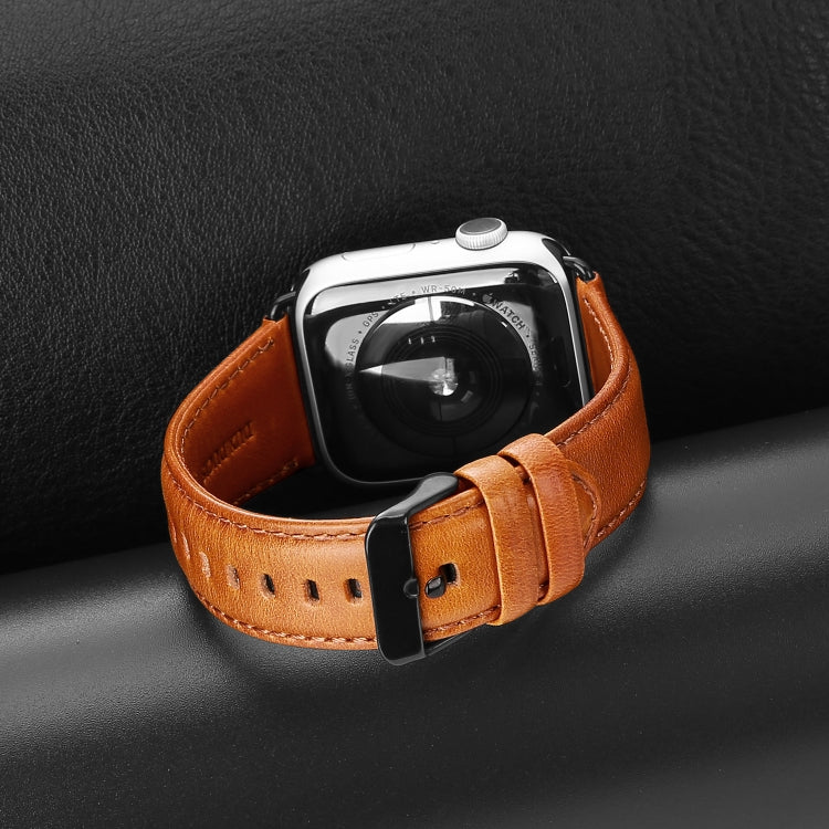 For Apple Watch Series 6 44mm DUX DUCIS Business Genuine Leather Watch Strap(Khaki) - Watch Bands by DUX DUCIS | Online Shopping UK | buy2fix