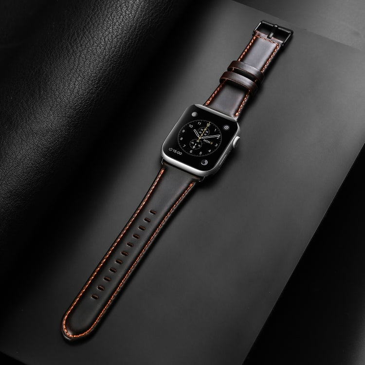 For Apple Watch Series 10 42mm DUX DUCIS Business Genuine Leather Watch Strap(Coffee) - Watch Bands by DUX DUCIS | Online Shopping UK | buy2fix