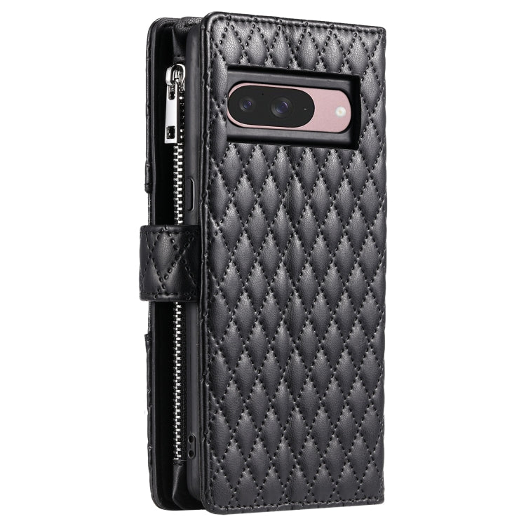 For Google Pixel 9 / 9 Pro Glitter Lattice Zipper Wallet Leather Phone Case(Black) - Google Cases by buy2fix | Online Shopping UK | buy2fix