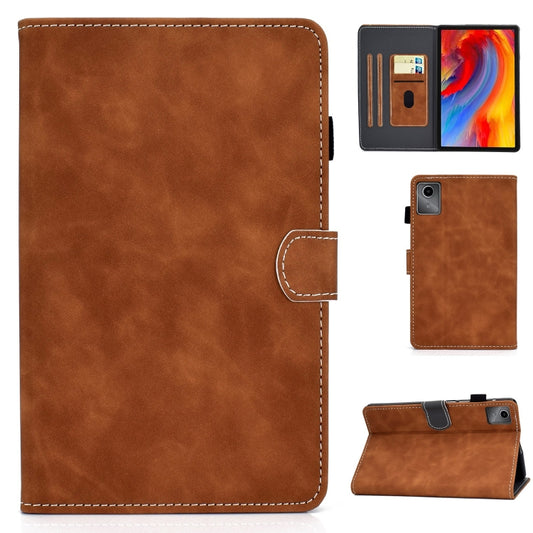 For Lenovo Tab M11 / Xiaoxin Pad 11 2024 Stitching Cowhide Texture Smart Leather Tablet Case(Brown) - Lenovo by buy2fix | Online Shopping UK | buy2fix
