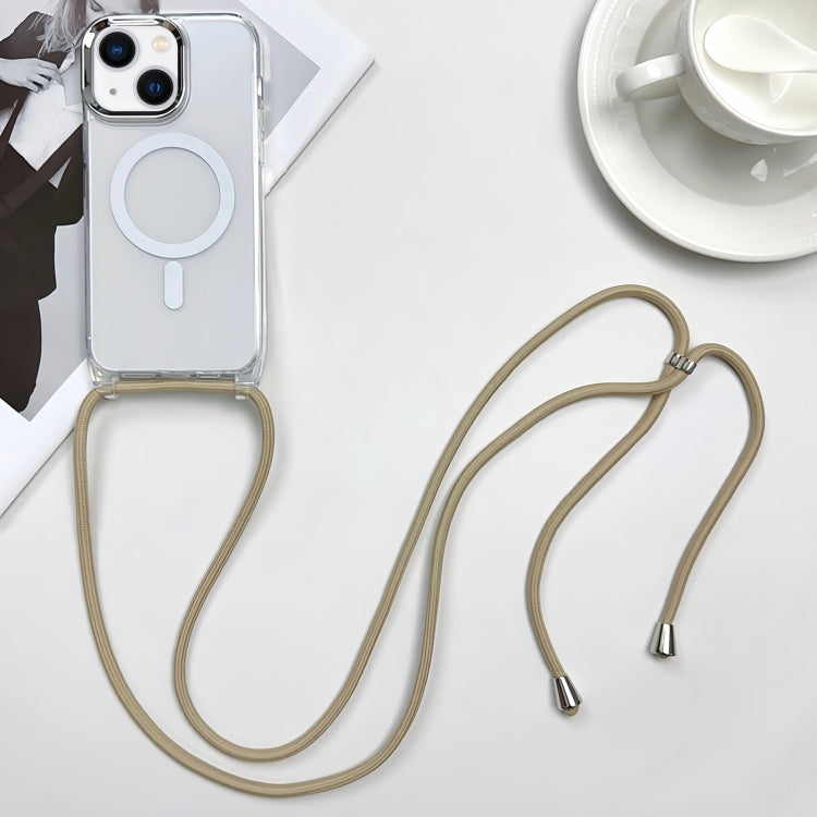 For iPhone 14 MagSafe Magnetic PC + TPU Phone Case with Lanyard(Khaki) - iPhone 14 Cases by buy2fix | Online Shopping UK | buy2fix