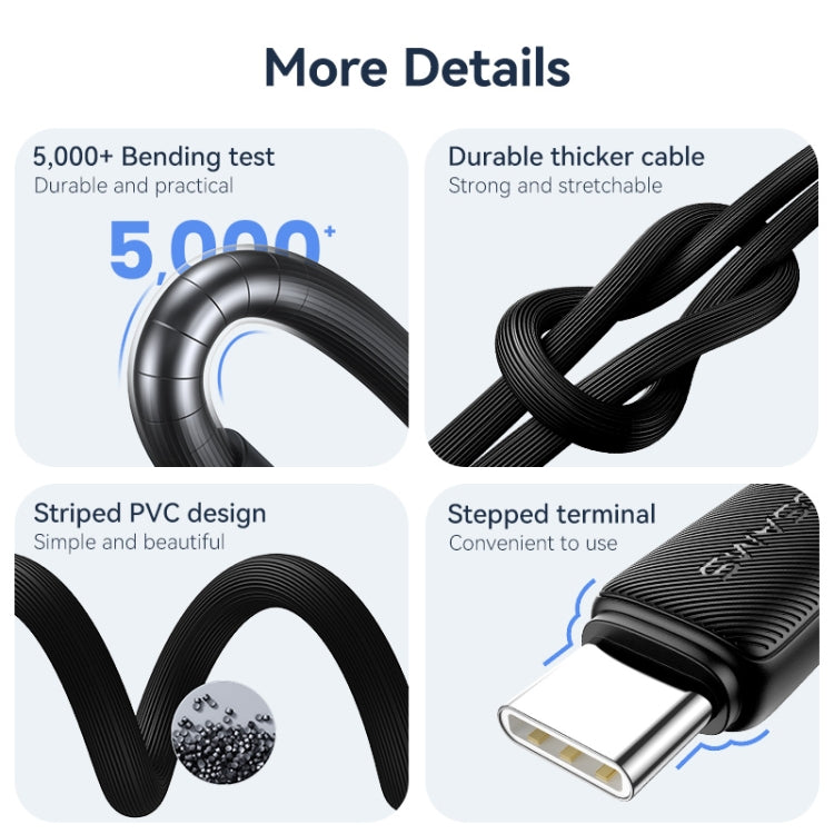 USAMS US-SJ698 USB to USB-C / Type-C 3A Striped Fast Charge Data Cable, Length:3m(Pink) - USB-C & Type-C Cable by USAMS | Online Shopping UK | buy2fix