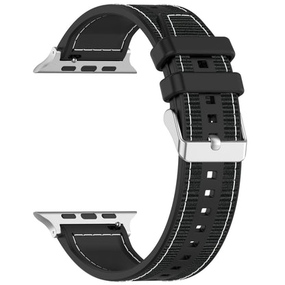 For Apple Watch Ultra 49mm Ordinary Buckle Hybrid Nylon Braid Silicone Watch Band(Black) - Watch Bands by buy2fix | Online Shopping UK | buy2fix