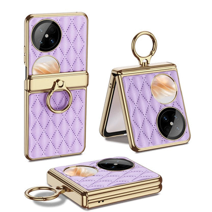 For Huawei Pocket 2 GKK Rhombus Pattern Electroplated Leather Phone Case with Ring(Purple) - Huawei Cases by GKK | Online Shopping UK | buy2fix