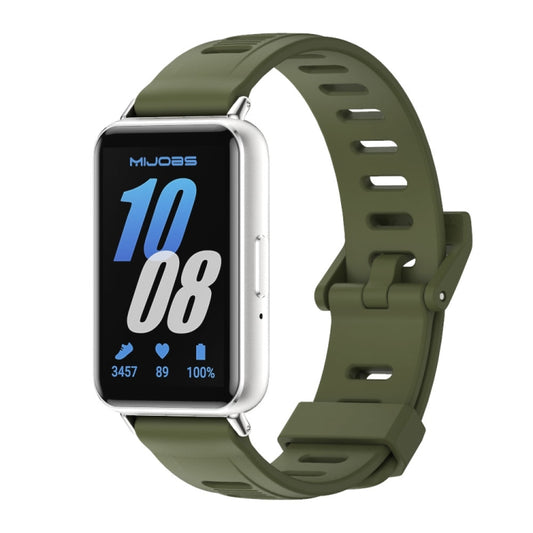 For Samsung Galaxy Fit 3 Mijobs Flat Hole Silicone Watch Band(Army Green+Silver) - Watch Bands by MIJOBS | Online Shopping UK | buy2fix