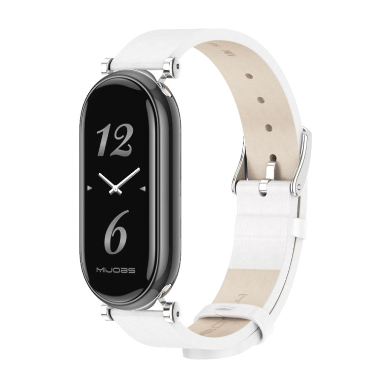 For Xiaomi Mi Band 8 / 9 / 9 NFC Mijobs GT4 First Layer Cowhide Watch Band(White Silver) - Watch Bands by MIJOBS | Online Shopping UK | buy2fix