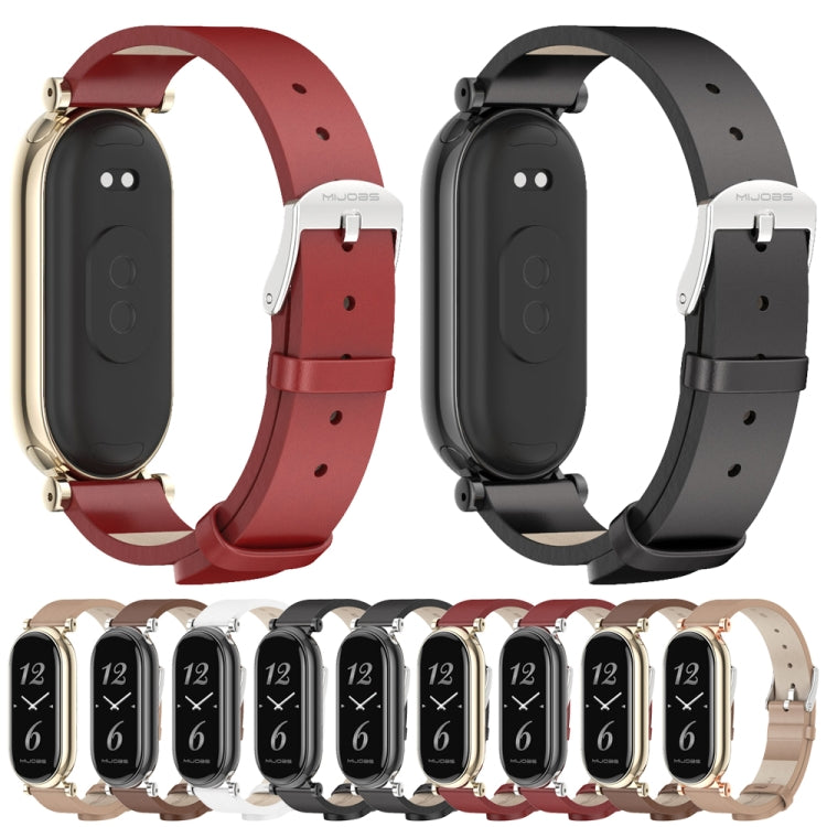 For Xiaomi Mi Band 8 / 9 / 9 NFC Mijobs GT4 First Layer Cowhide Watch Band(Brown Light Gold) - Watch Bands by MIJOBS | Online Shopping UK | buy2fix