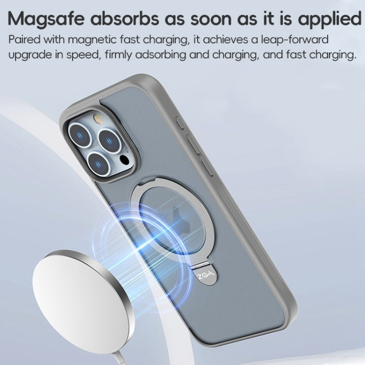 For iPhone 15 Pro ZGA Magsafe Holder PC Hybrid TPU Phone Case(Grey) - iPhone 15 Pro Cases by ZGA | Online Shopping UK | buy2fix