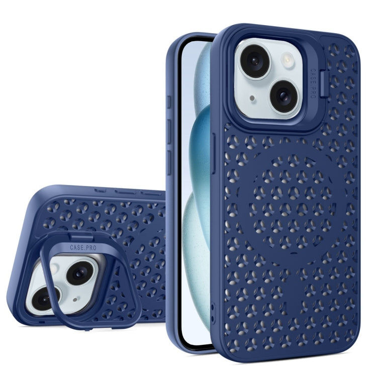 For iPhone 15 Plus Hollow Cooling Lens Holder MagSafe Magnetic TPU Phone Case(Blue) - iPhone 15 Plus Cases by buy2fix | Online Shopping UK | buy2fix