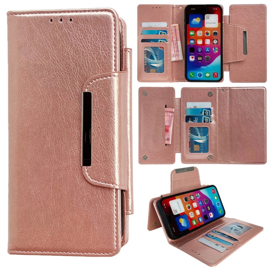 For iPhone 16 Pro Multifunctional Seven Cards Wallet Leather Phone Case(Rose Gold) - iPhone 16 Pro Cases by buy2fix | Online Shopping UK | buy2fix