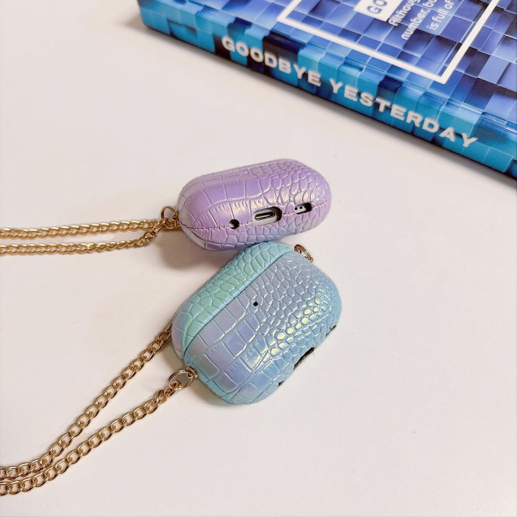 For AirPods Pro Colorful Crocodile Pattern PC Earphone Case with Anti-lost Metal Long Chain(Purple) - For AirPods Pro by buy2fix | Online Shopping UK | buy2fix