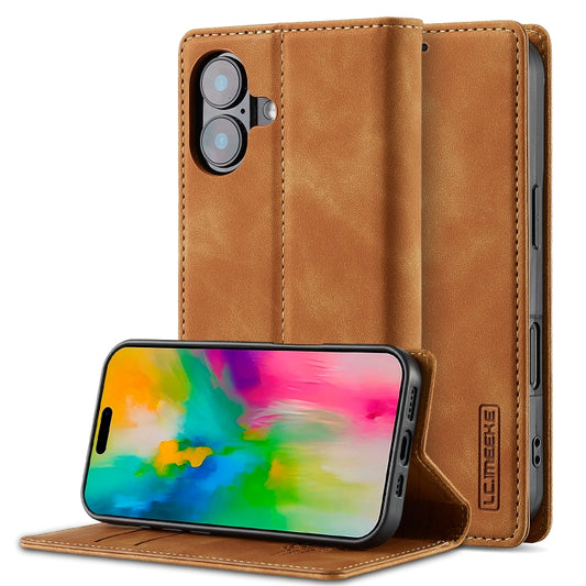 For iPhone 16 Plus LC.IMEEKE Strong Magnetism Microfiber Leather Phone Case(Brown) - iPhone 16 Plus Cases by LC.IMEEKE | Online Shopping UK | buy2fix