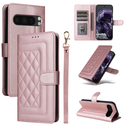 For Google Pixel 9 Diamond Lattice Leather Flip Phone Case(Rose Gold) - Google Cases by buy2fix | Online Shopping UK | buy2fix