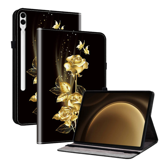 For Samsung Galaxy Tab S9+ / S9 FE+ Crystal Texture Painted Leather Tablet Case(Gold Butterfly Rose) - Galaxy Tab S9+ Cases by buy2fix | Online Shopping UK | buy2fix