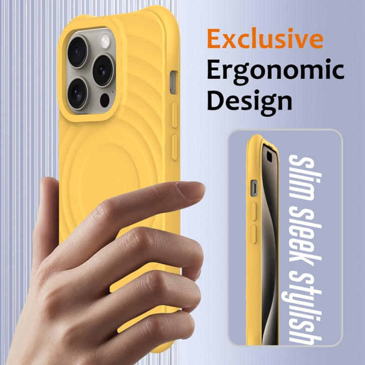 For iPhone 14 Pro Wave Texture MagSafe Magnetic Liquid Silicone Phone Case(Yellow) - iPhone 14 Pro Cases by buy2fix | Online Shopping UK | buy2fix