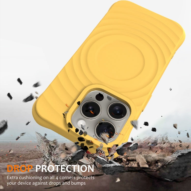 For iPhone 14 Pro Wave Texture MagSafe Magnetic Liquid Silicone Phone Case(Yellow) - iPhone 14 Pro Cases by buy2fix | Online Shopping UK | buy2fix