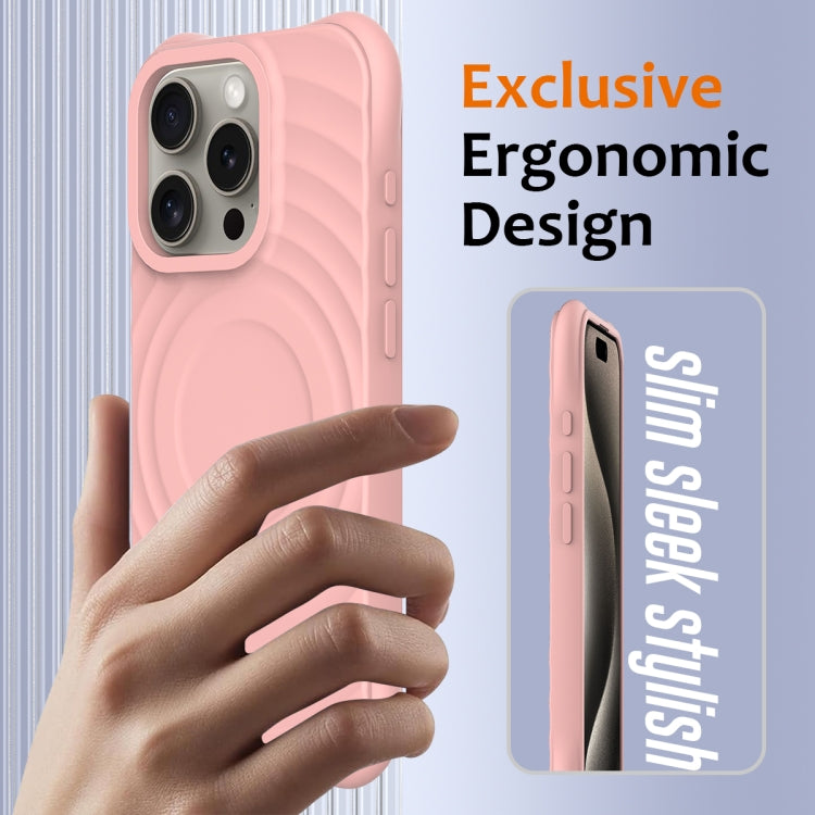 For iPhone 16 Pro Wave Texture MagSafe Magnetic Liquid Silicone Phone Case(Pink) - iPhone 16 Pro Cases by buy2fix | Online Shopping UK | buy2fix