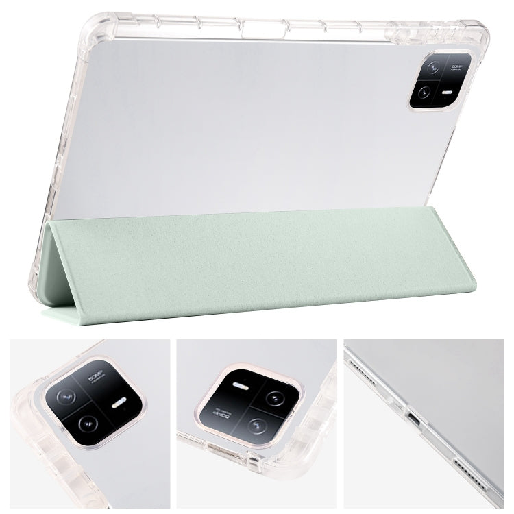 For iPad Pro 11 2024 3-fold Clear TPU Smart Leather Tablet Case with Pen Slot(Light Green) - iPad Pro 11 2024 Cases by buy2fix | Online Shopping UK | buy2fix