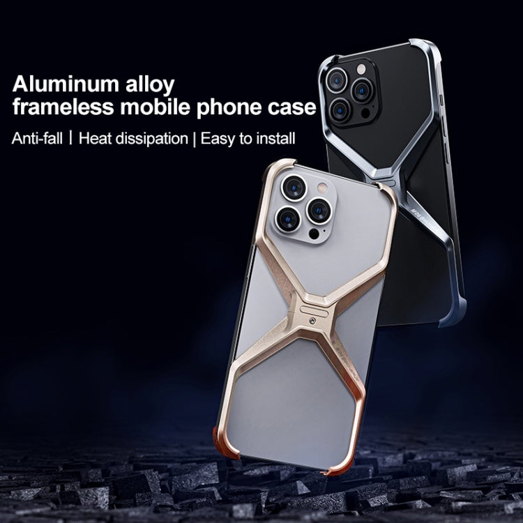 For iPhone 13 Pro Max / 14 Pro Max Frameless X-shaped Metal Phone Case(Grey) - iPhone 14 Pro Max Cases by buy2fix | Online Shopping UK | buy2fix