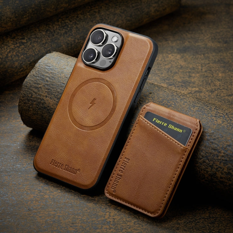 For iPhone 15 Pro Max Fierre Shann Oil Wax Cow Leather Magnetic Card Holder Phone Case(Brown) - iPhone 15 Pro Max Cases by FIERRE SHANN | Online Shopping UK | buy2fix