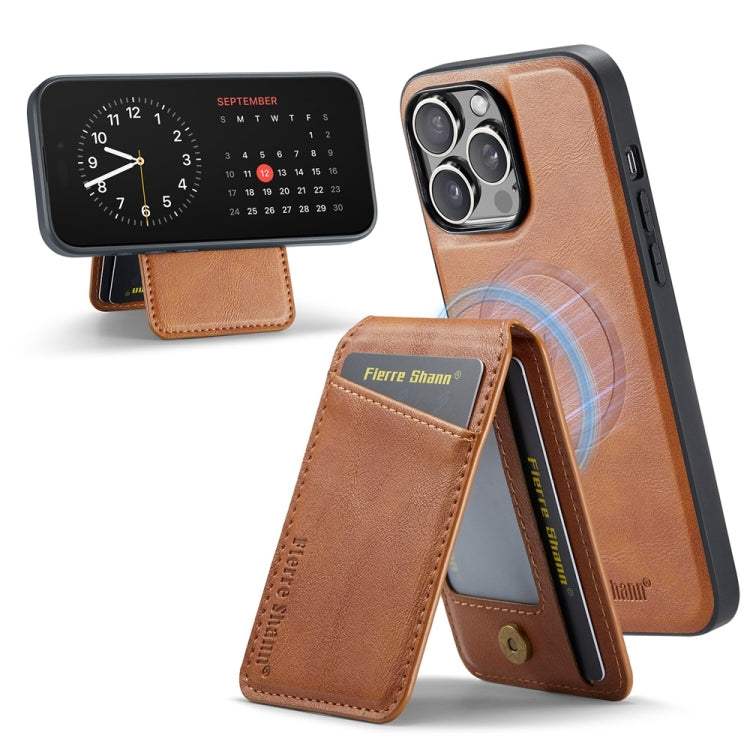 For iPhone 16 Pro Fierre Shann Oil Wax Cow Leather Magnetic Card Holder Phone Case(Brown) - iPhone 16 Pro Cases by FIERRE SHANN | Online Shopping UK | buy2fix