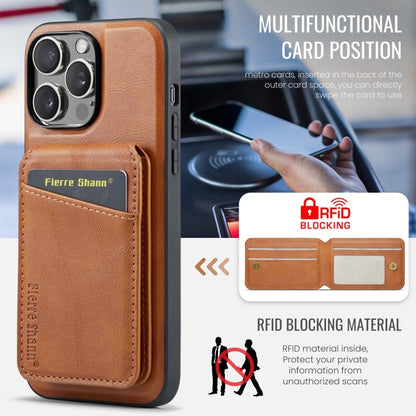 For iPhone 16 Pro Fierre Shann Oil Wax Cow Leather Magnetic Card Holder Phone Case(Brown) - iPhone 16 Pro Cases by FIERRE SHANN | Online Shopping UK | buy2fix