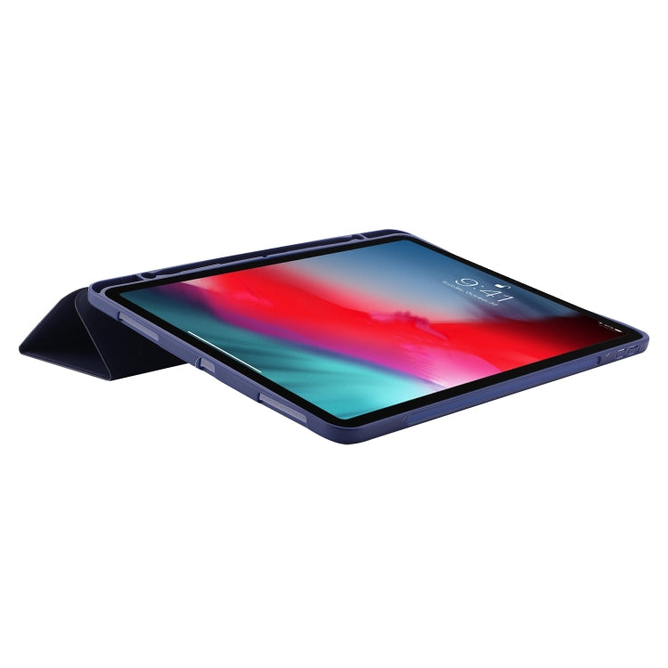 For iPad Pro 13 2024 Skin Feel Tri-fold Leather Tablet Case with Pen Slot(Dark Blue) - iPad Pro 13 2024 Cases by buy2fix | Online Shopping UK | buy2fix