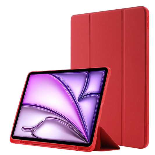 For iPad Air 13 2024 Skin Feel Tri-fold Leather Tablet Case with Pen Slot(Red) - iPad Air 13 2024 Cases by buy2fix | Online Shopping UK | buy2fix