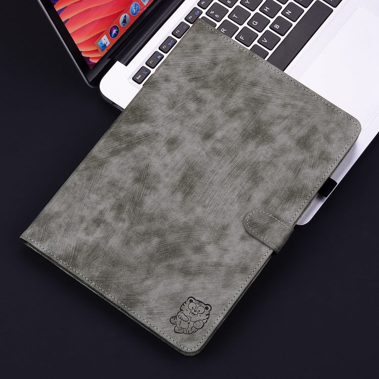 For iPad Air 13 2024 Embossed Tiger Pattern Leather Tablet Case(Grey) - iPad Air 13 2024 Cases by buy2fix | Online Shopping UK | buy2fix