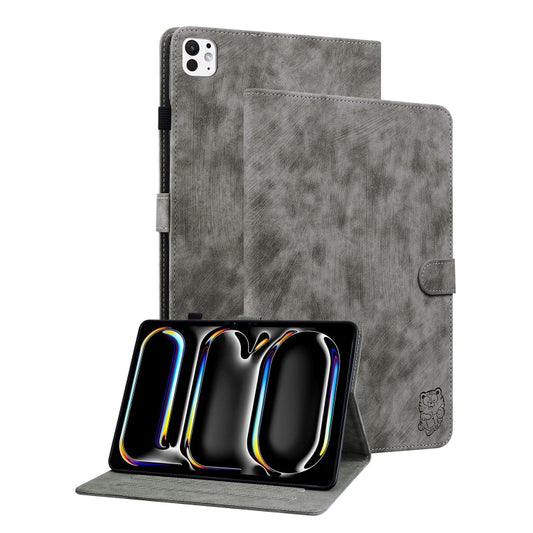 For iPad Pro 11 2024 Embossed Tiger Pattern Leather Tablet Case(Grey) - iPad Pro 11 2024 Cases by buy2fix | Online Shopping UK | buy2fix