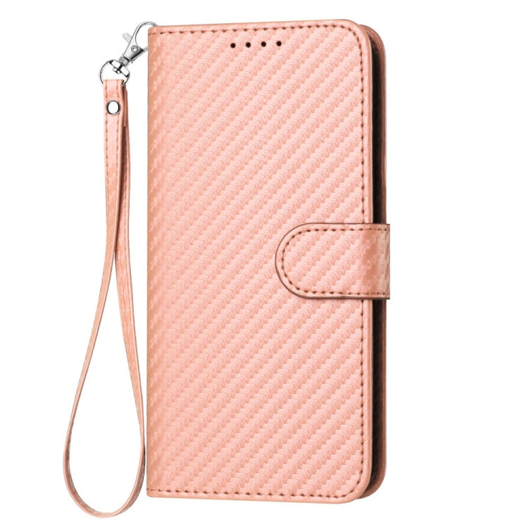 For iPhone 16 Plus YX0070 Carbon Fiber Buckle Leather Phone Case with Lanyard(Pink) - iPhone 16 Plus Cases by buy2fix | Online Shopping UK | buy2fix