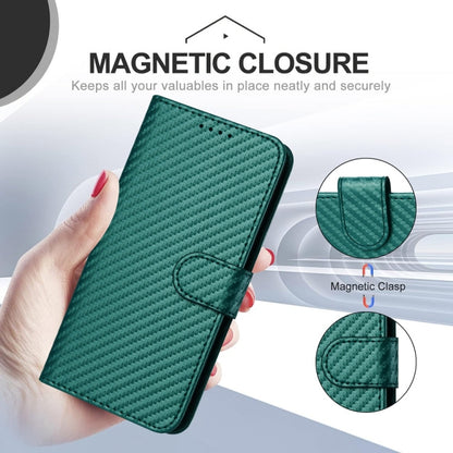 For iPhone 16 Plus YX0070 Carbon Fiber Buckle Leather Phone Case with Lanyard(Dark Green) - iPhone 16 Plus Cases by buy2fix | Online Shopping UK | buy2fix