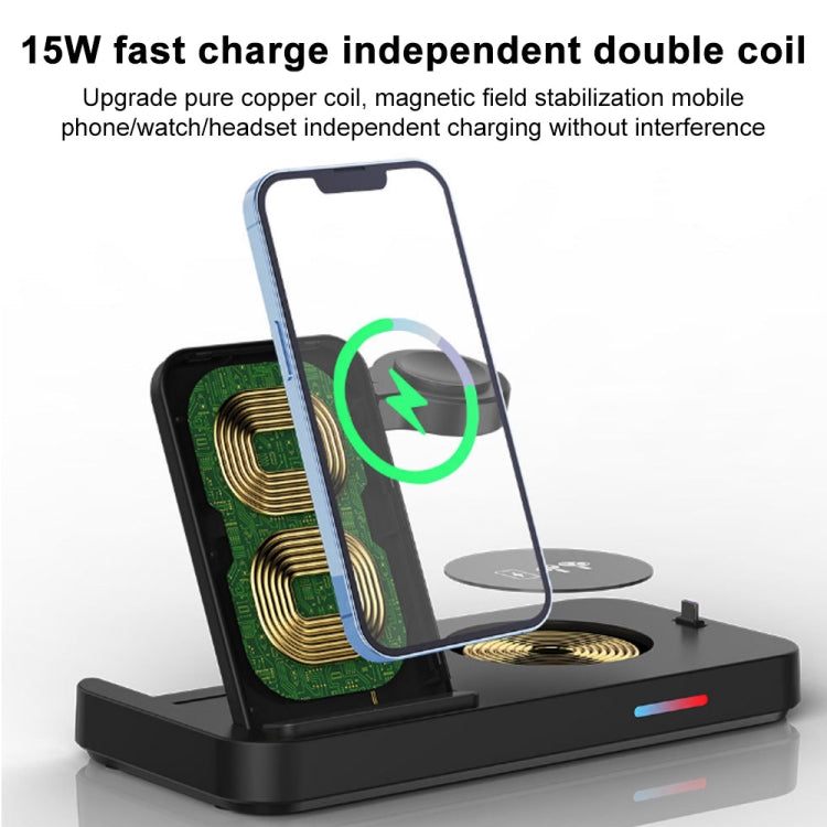 For Huawei Watch Series 3 in 1 15W Fold Wireless Charger Stand(Black) - Multifunction Charger by buy2fix | Online Shopping UK | buy2fix