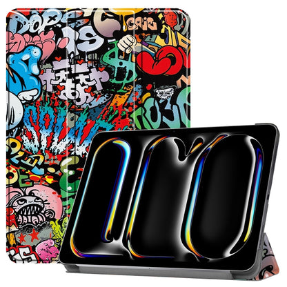 For iPad Pro 13 2024 Custer Painted 3-Fold Holder Smart Leather Tablet Case(Graffiti) - iPad Pro 13 2024 Cases by buy2fix | Online Shopping UK | buy2fix