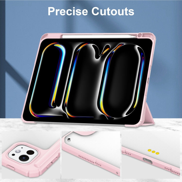 For iPad Pro 11 2024 Pure Color 3-fold Clear TPU Smart Leather Tablet Case(Pink) - iPad Pro 11 2024 Cases by buy2fix | Online Shopping UK | buy2fix