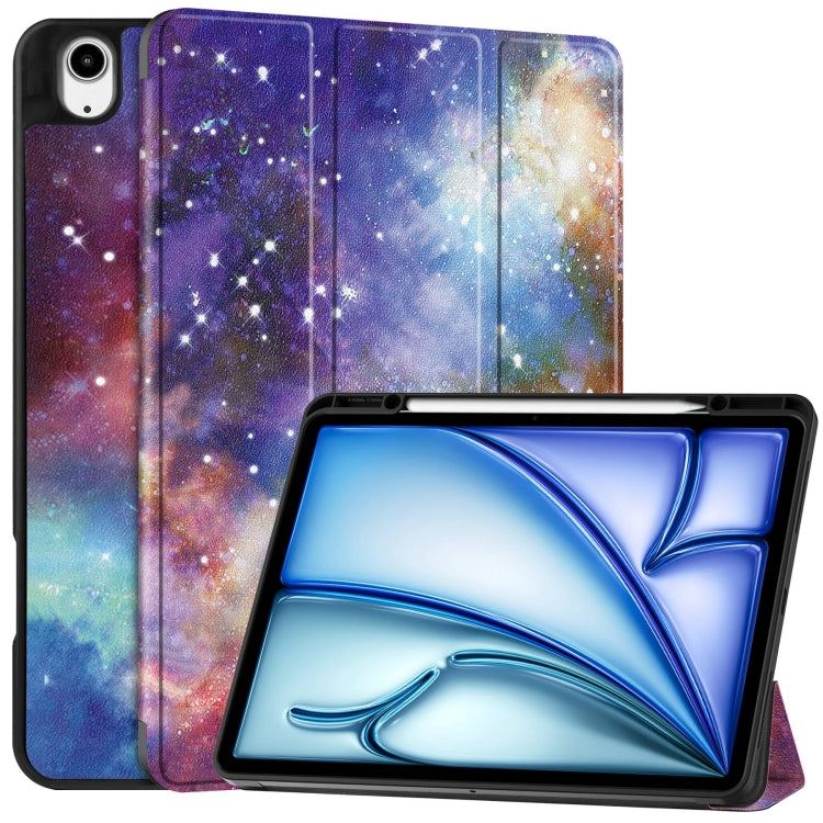 For iPad Air 13 2024 Custer Painted 3-Fold Holder Smart Leather Tablet Case with Pen Tray(Milky Way Nebula) - iPad Air 13 2024 Cases by buy2fix | Online Shopping UK | buy2fix