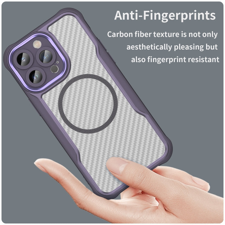 For iPhone 15 Plus / 14 Plus Carbon Fiber Texture MagSafe Translucent Phone Case(Purple) - iPhone 15 Plus Cases by buy2fix | Online Shopping UK | buy2fix