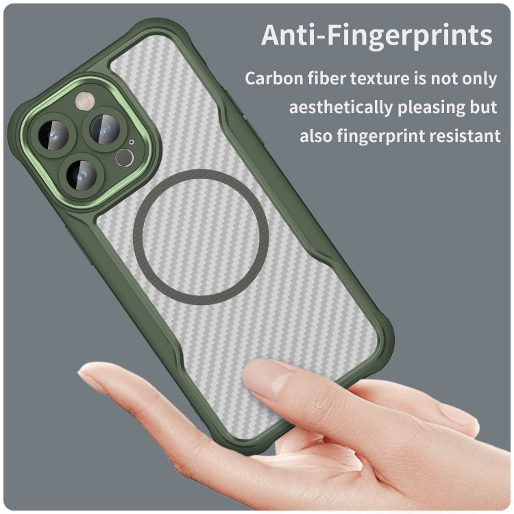 For iPhone 11 Pro Max Carbon Fiber Texture MagSafe Translucent Phone Case(Green) - iPhone 11 Pro Max Cases by buy2fix | Online Shopping UK | buy2fix