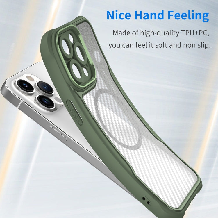 For iPhone 11 Pro Carbon Fiber Texture MagSafe Translucent Phone Case(Green) - iPhone 11 Pro Cases by buy2fix | Online Shopping UK | buy2fix